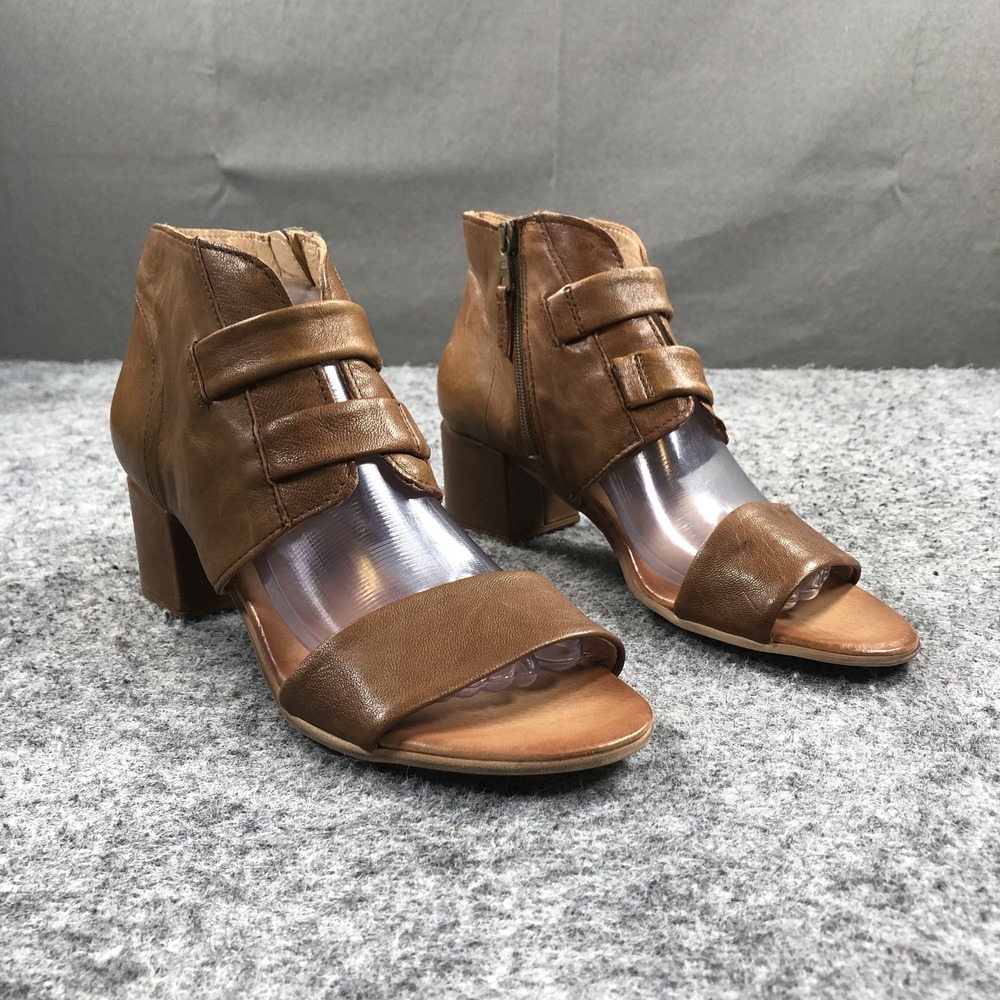 Miz Mooz Brennan Sandals Womens 11 Brown Leather Strappy Block Heel Shoes